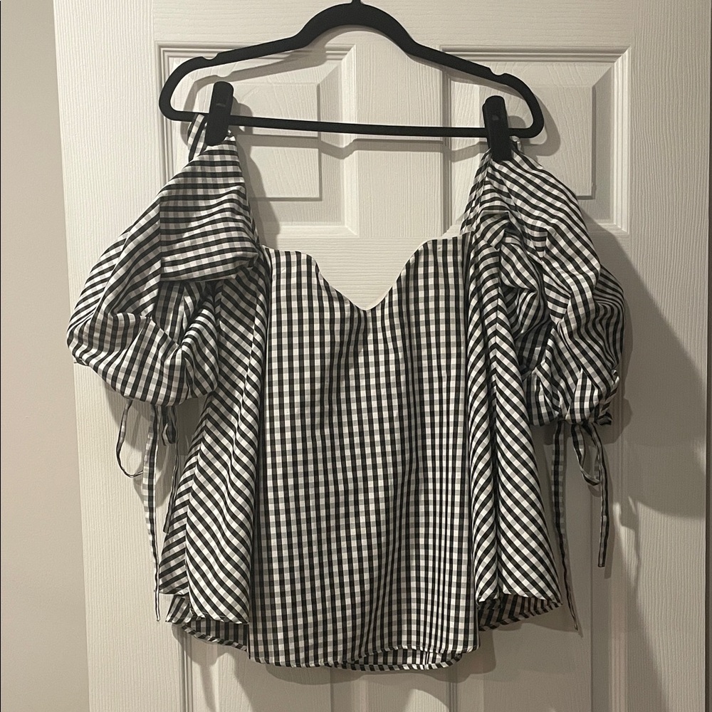 Black and white checked off the shoulder top